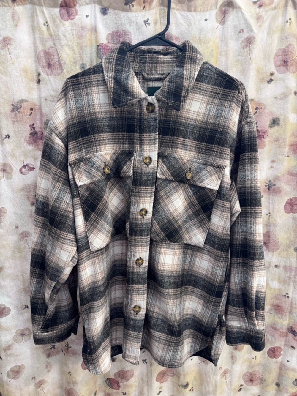 Wild Fable Black & Cream Plaid Button-Up Shacket